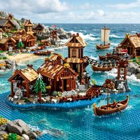 2103PCS spot Viking Village boy large-scale creative series street view education birthday Christmas toy gift