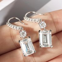 10cttw Emerald Cut Moissanite Dangle Drop Earrings for Women D Color Lab Diamond Certified S925 Silver Ear Hook Wedding Jewelry