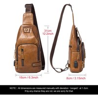 HUMERPAUL Men's Classic Genuine Leather Chest Bag with USB Port Outdoor Multifunctional Crossbody Shoulder Bag for Cell Phone