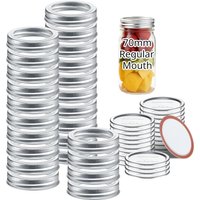 48 Pcs Mason Jar Lids, 70/86MM Regular Mouth Canning Lids and Bands, Reusable Safe Leakproof Lids with Silicone Seal Rings