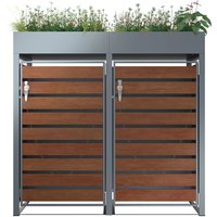 Dual Wheelie Garbage Can Cover with Hidden Lock Garden Trash Bins Storage Shed Galvanized Outdoor Waste Bins Cover with Planter