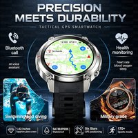 2026 New Military Grade GPS Smartwatch Men Compass Offline Map 5ATM Waterproof Heart Rate Monitor Fitness Watch For Android iOS