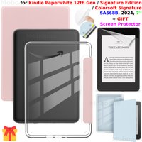 For Kindle Paperwhite 12th Gen Case + Screen Protector 2024 7'' Colorsoft Signature Edition Clear Acrylic AutoSleep SA568B Funda