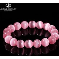 JD Natural Stone Dark Pink Cat Eyes Stone Strand Bracelet Women Simple Jewelry Gifts Round Bead Elastic Rope Bracelet For Girls