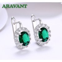 925 Silver Green/White Zircon Drop Earring For Women Wedding Jewelry