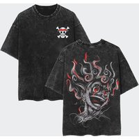 New Anime ONE PIECE Anime Nika Luffy Washed T Shirt Spring Summer Vintage Men's Women Cotton Casual Oversized Tee Top Streetwear