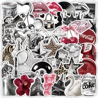 50-Pack Y2K Pink & Silver Graffiti Stickers for Notebook Luggage Car Guitar Waterproof Decal Decorations