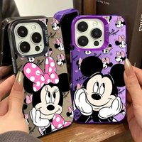 Plating Case for Samsung Galaxy S25 Edge S26 S24 S23 Ultra S22 S21 Plus FE A57 A37 A17 A07 4G Cartoon Disney Mickey Mouse Couple