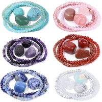 4mm Natural Stone Beads Bracelet With 3pcs Stones Rose Quartzs Amethysts Red Agates Turquoises Opal Bracelet Set For Women Men