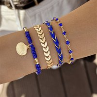 4pcs/set Bohemia Shell Bracelets for Women Ethnic Style Colorful Zircon Rice Beads Metal Chain Bangles Summer Beach Jewelry