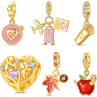 Travel Plane Suitcase Passport Popcorn Heart Silver Plated Beads Original Charm Fit Bracelets Bag Keychain Charm Diy Women Gift