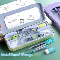 7 Pcs Mathematical Rulers Set Student Geometry Compasses with Metal Box Math Learning Drawing Supplies Back to School Stationery