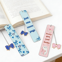 Cute Cat & Bow Bookmarks Kawaii Metal Page Marker With Blue Bow Charm For Book Lovers Girls bow page holder