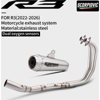 FOR Yamaha YZF-R3 R3 2022-2026 51mm Complete Exhaust Front Pipe with Dual O2 Sensor