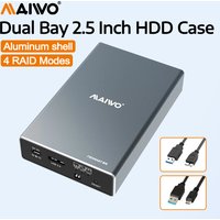 MAIWO HDD Case 2.5'' Dual Bay External Hard Drive Enclosures with 4 RAID Modes SATA to USB 3.0 Aluminum shell for Laptop MacBook