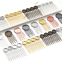5/10pcs Metal Teeth Hair Comb Clips Iron Hairpin Blank Tray Base Round Cabochon Cameo For Jewelry Making Hairpins Hair Supplies