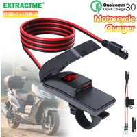 Extractme Motorcycle Charger Type-C Fast Charger Power Adapter Dual USB QC3.0 Socket with Switch Waterproof Digital Voltmeter