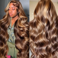P4/27 Highlight Brown Body Wave 13x6 Human Hair Wig Honey Blonde Colored 13x4 HD Lace PrePlucked 40 46 Inch Wigs For Women