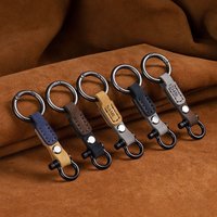Laser Custom Name Keychain Retro Car Keyring Personalize Text Key Chains Ring Head Layer Genuine Cowhide Coil Horseshoe Buckle
