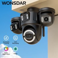 WONSDAR Three Lens PTZ IP Camera Outdoor Three Screen WiFi Security Camera AI Human Detection Auto Tracking CCTV Camera iCsee