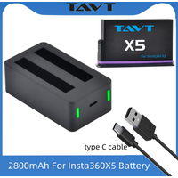 2800mAh Rechargeable Li-ion Battery for Insta360 X5 and LED Dual Charger for Insta 360X5 Action Camera
