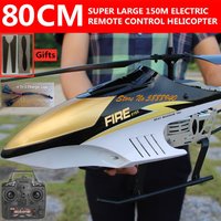 Large 80CM RC Helicopter Model 3.5CH Alloy Frame Anti-Fall All Body LED Lights 150 Meters Electric Remote Control Helicopter Toy