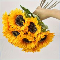 Vibrant UV-Resistant Artificial Sunflower Bouquet Home & Outdoor Decor. Ideal Fall Halloween Christmas Thanksgiving Celebrations