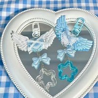 White and Blue Winged Heart Pendant, Aqua-Style Keychain, Versatile Phone Chain