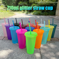 (Summer4)Straw Cup Drink Straw Mugs With Lid Plastic Tumbler Matte Coffe Bottle Cup Food Grade PP Plastic With Straw
