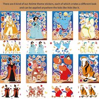 8/16sheets Disney Aladdin Jasmine Princess Puzzle Stickers Kawaii Make a Face Sticker Children Jigsaw Education Sticker for Kids