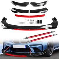 Universal 5PCS Front Lip Chin Bumper Body Kits ABS Car Spoiler Splitter +2Pcs 20mm Front Bumper Strut Rods Carbon Fiber Black