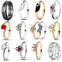 New in Ring 925 Sterling Silver Sun Moon Love Set Princess Zircon Enamel Heart Crown Stylish and Exquisite Women's Jewelry Gifts