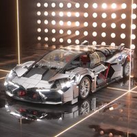 Silver gray electroplated 3000 year old Lamborghini building block sports car compatible with LEGO Apollo puzzle boys' assembled