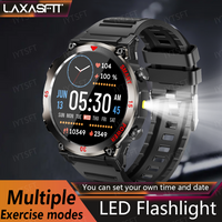 LAXASFIT New Smart Watch Men's Outdoor Sports LED Flashlight Bluetooth Calling Voice Assistant Health Monitoring Smartwatch