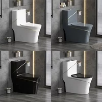 -High Quality Luxury Bathroom Wc Toilet Color One Piece Toilet Bowl Ceramic Sanitary Ware Black Gold Toilet