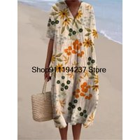 New Summer Elegant Loose Dress Women Print Fashion V Neck Short Sleeve Holiday Party Female Dresses Vestidos Robe Femme image 4