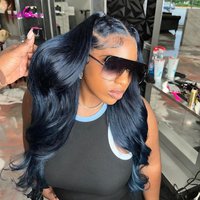 200 Density Black Blue Dark Blue Human Hair Lace Front Wigs Transparent Lace Brazilian Hair For Women Body Wave With Baby Hair