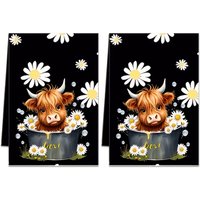 2pcs Highland Cow Kitchen Towels - Quick-Dry Absorbent Dish Cloths & Decorative Tea Towels,Durable Fabric