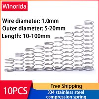 304 Stainless Steel Compression Spring, Return Spring, Steel Wire Diameter 1.0mm Outside Diameter 5~20mm 10 Pcs