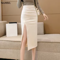 Sexy Mid Length Black Skirts Owmen 2024 Elegant Fashion High Waist Faldas Largas Korean Style Office Ladies Bodycon Summer Skirt