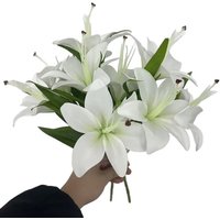 5Bunch Artificial 5head Lily Silk Flower Bridal Bouquet Fake Flowers Lily Wedding Decor Party Table Home Decoration Accessories