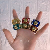 Exaggerated Fun Resin Ring Design Sense for Woman Acrylic Metal Strips Square Resin Color Ring Punk Jewelry Popular Accessories