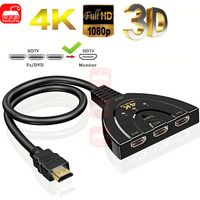 4K 3-in-1 Out HDMI Switch 3-Port HD Video Switcher 3D 1080P Splitter Hub for PS5 PS4 Xbox One Laptop PC TV Box Monitor Projector