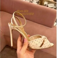 Crystal Air Mesh High Heel Sandals Peep Toe White Black Ankle Buckle Strap Runway 2026 Summer Women Dress Shoes