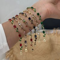 Shiny Cubic Zirconia Crystal Flower Bracelet For Women Gold Plated Elegant Tulip Copper Chain Bangle Party Wedding Charm Jewelry
