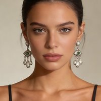 Retro Exaggerated Devil's Eye Long Tassel Earrings For Women Fashion Imitation Pearl Droplet Earrings Office Party Jewelry Gift