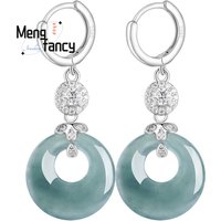 Popular S925 Silver Inlaid Natural A Goods Jade Jade Ring Blue Water Earrings Ice Jade Fashion Women's Earrings Fashion Jewelry