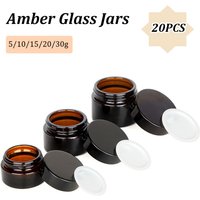 20PCS Small Amber Glass Jars with Black Lids 5/10/15/20/30g Empty Round Jars with Inner Liners for Cream Lotion Candle Powders