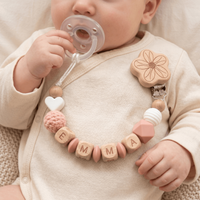 Attache-tétine personnalisée 2026 avec nom sur mesure, chaîne en bois, support de sucette en silicone sans BPA, cadeau de naissance
