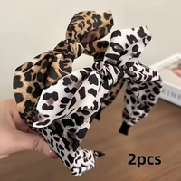 1pc/2pcs leopard print bow tie hair band, elegant plastic hair holes, rabbit ears, facial cleanser, headband, hair accessory